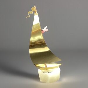 VTG Signed John DeMott MCM-USA Brass/Copper Sailboat On Onyx Base-9" Tall‎